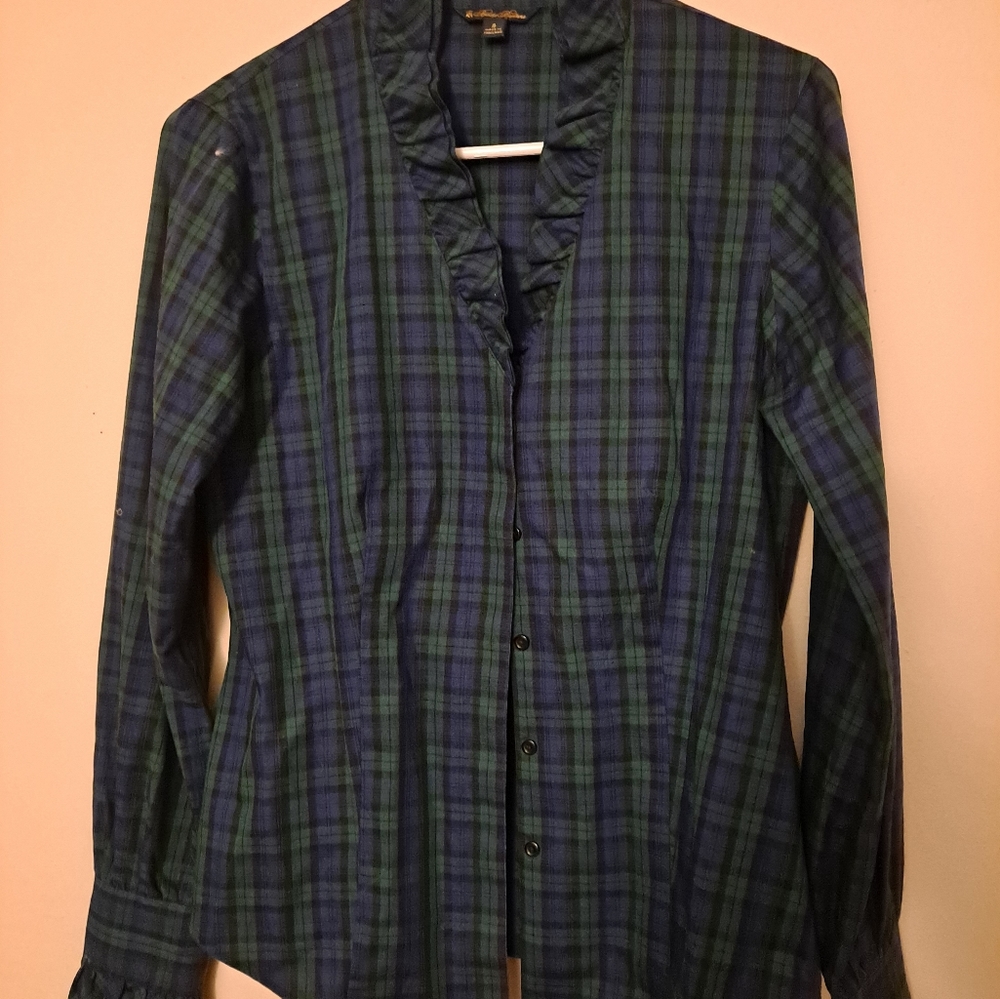 Brooks Brothers navy and green button up.